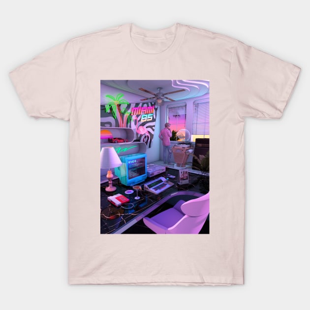 Synthwave Miami 85 T-Shirt by dennybusyet